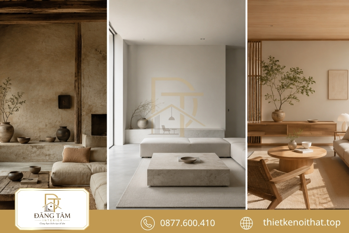 Wabi Sabi, Minimalism và Japandi khác biệt qua vật liệu, màu sắc và bề mặt