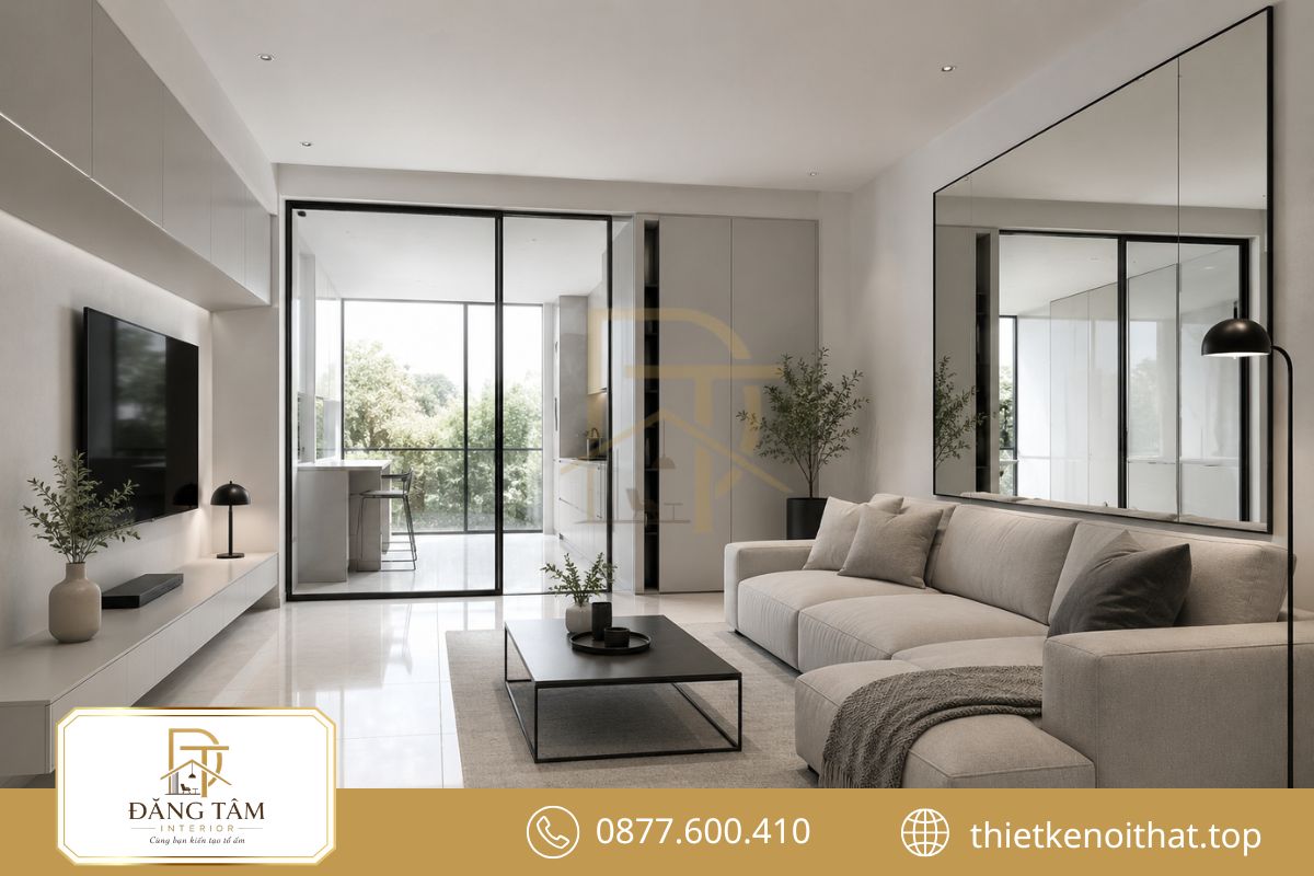Cửa kính và gương mở rộng chiều sâu thị giác cho nhà nhỏ