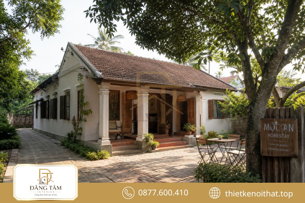 Kết cấu cũ và khoảng sân sẵn có tạo nền tảng cho cải tạo nhà cấp 4 thành homestay