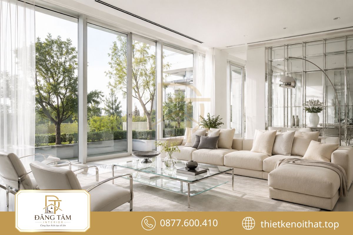 Ánh sáng tự nhiên lan tỏa giúp phòng khách nhỏ thêm thoáng rộng