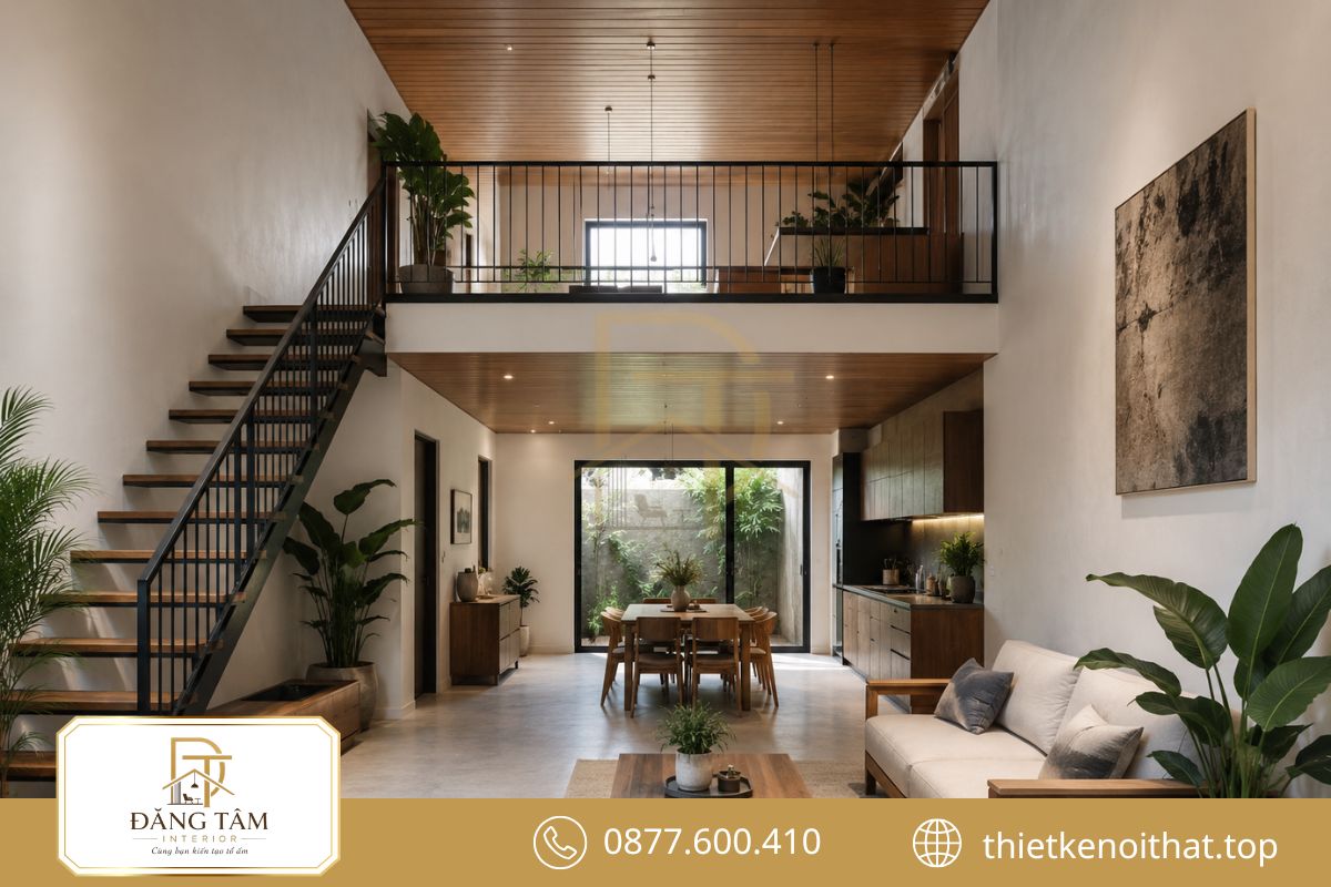 Gác lửng bổ sung diện tích mà vẫn giữ không gian tầng dưới thoáng