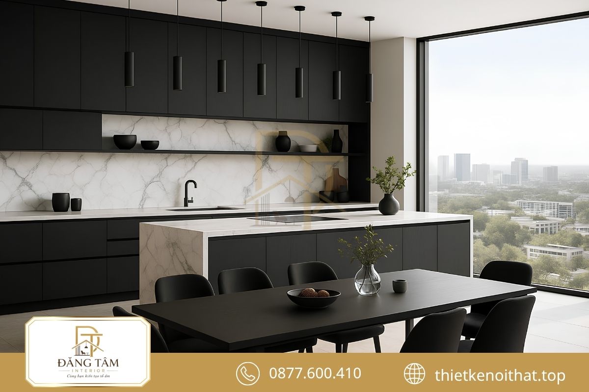Khu bếp và phòng ăn chung cư 150m2 thuận tiện, kết nối liền mạch 