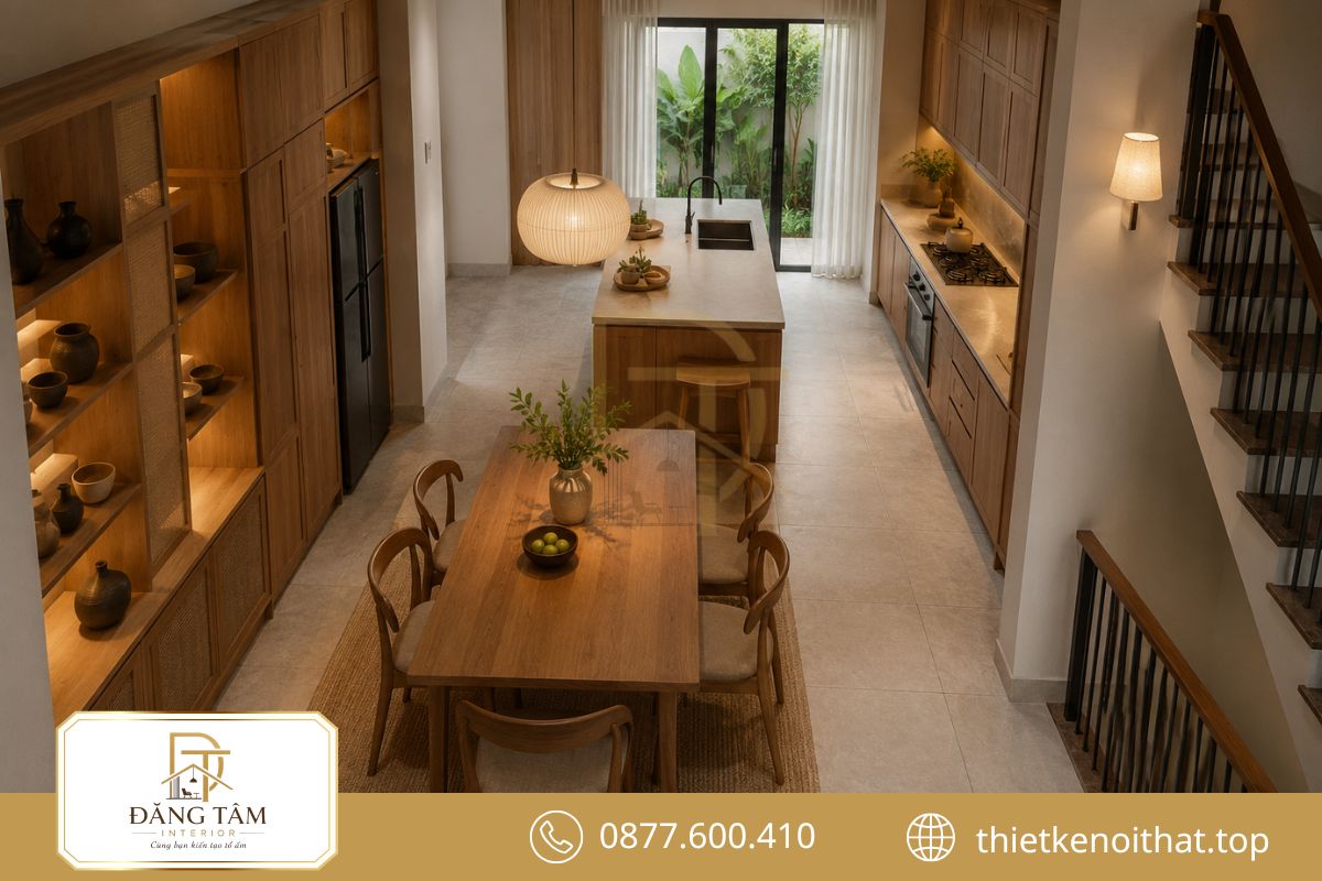 Bếp và phòng ăn liền mạch giúp gia đình tương tác thuận tiện hơn
