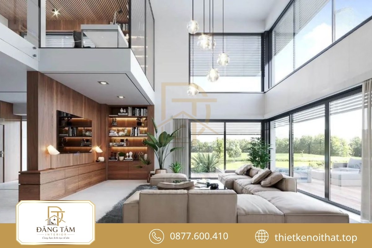 Biệt thự phong cách nội thất hiện đại nổi bật với vật liệu sang trọng 