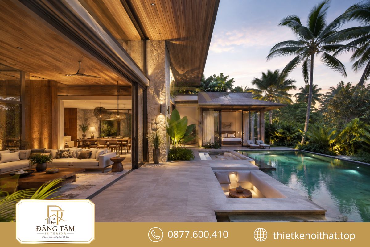 Biệt thự Tropical mở rộng tầm nhìn ra sân vườn và hồ bơi