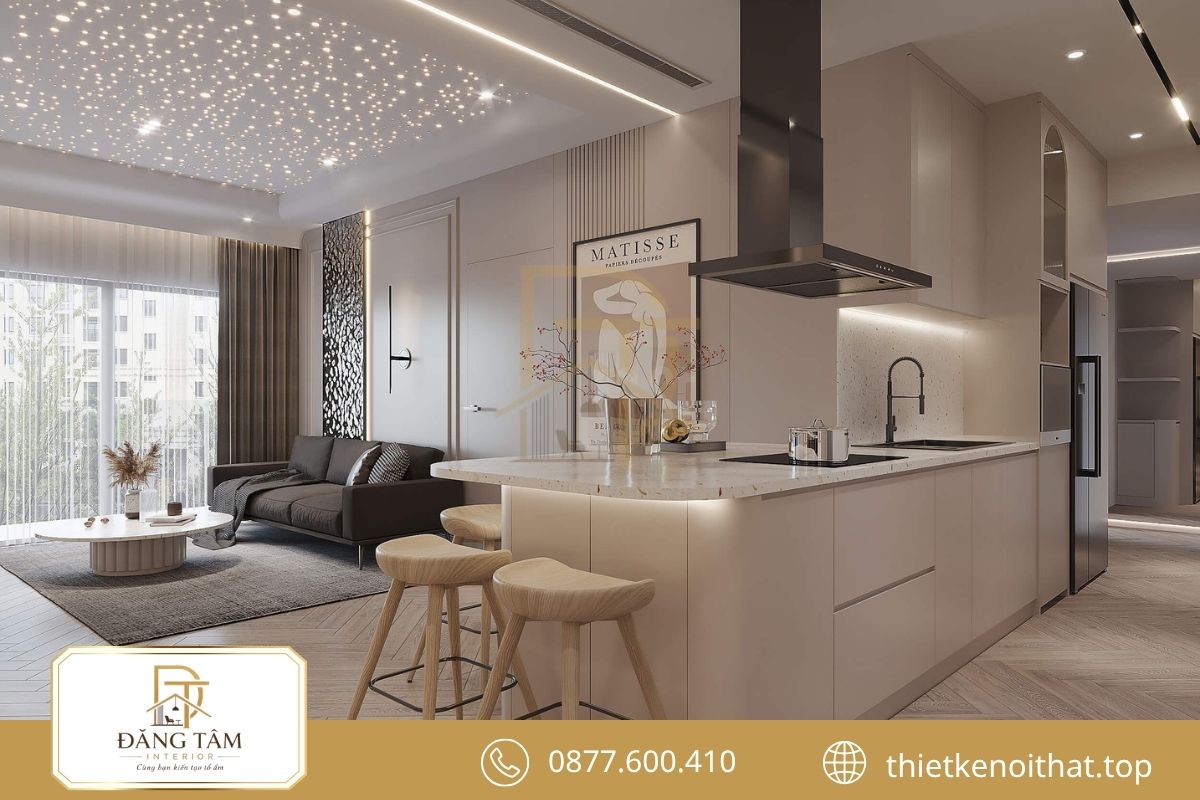 Thiết kế căn hộ 2 phòng ngủ 75m2 tiện nghi với nội thất đồng bộ 