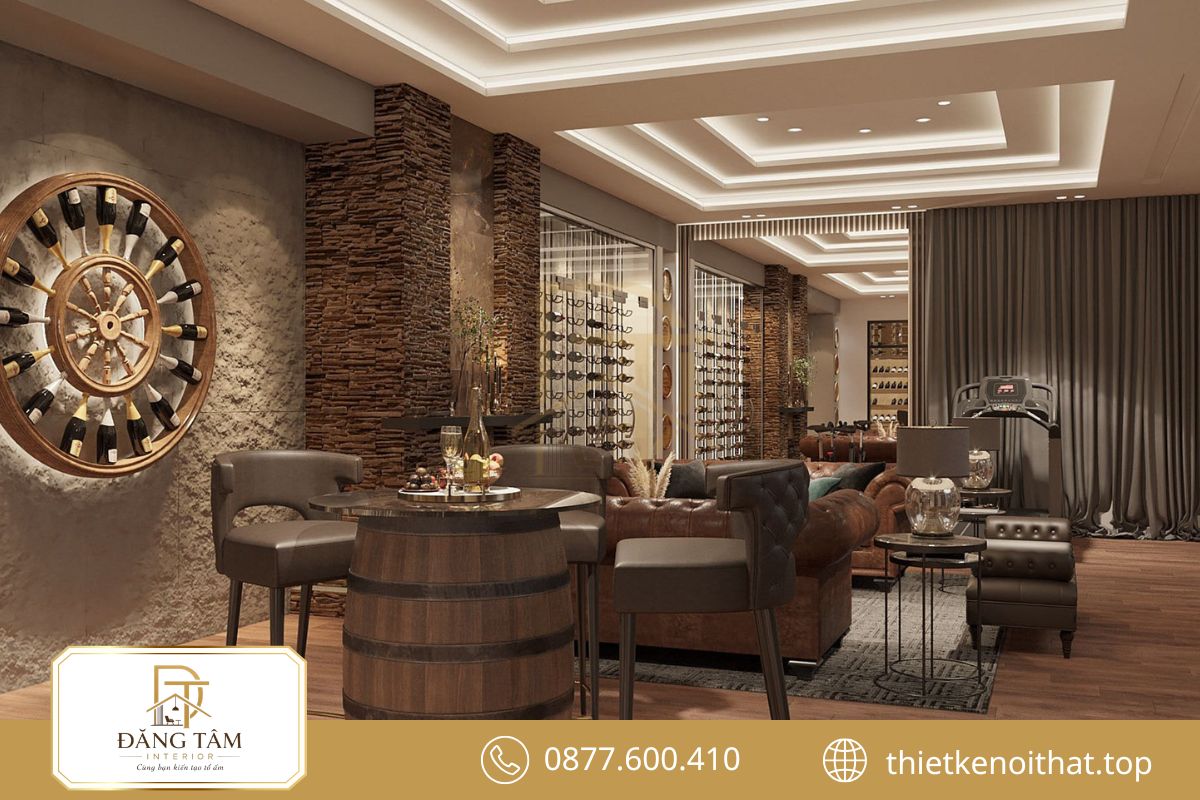 Hầm rượu biệt thự kết hợp lưu trữ chuyên biệt với không gian thưởng thức sang trọng