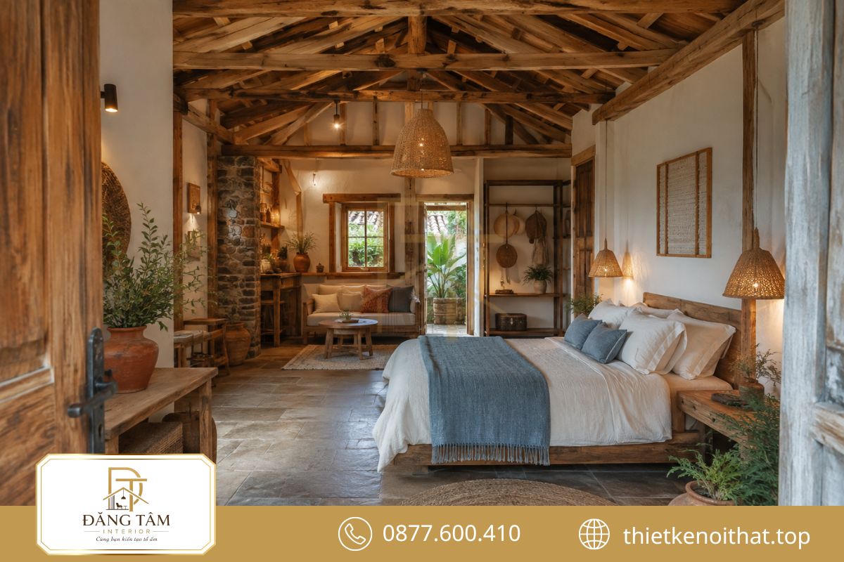 Homestay phong cách nội thất Rustic gây ấn tượng nhờ vật liệu mộc và cảnh quan xanh