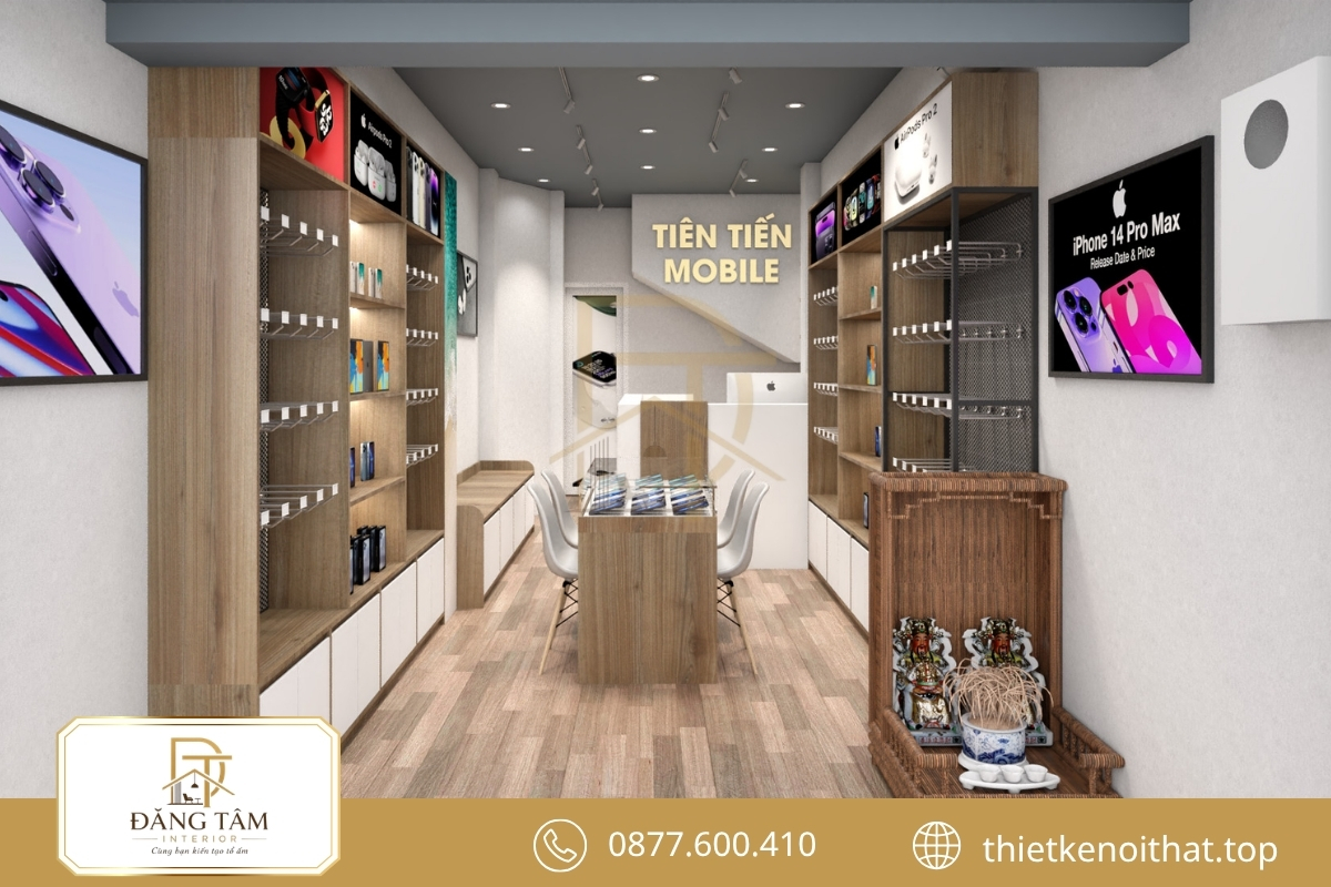 Khu phụ kiện trong thiết kế showroom điện máy ngăn nắp, dễ tìm kiếm