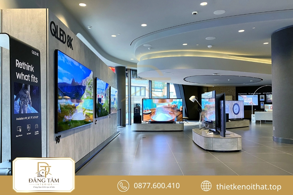 Khu tivi trong mẫu thiết kế cửa hàng điện máy cho trải nghiệm trực quan