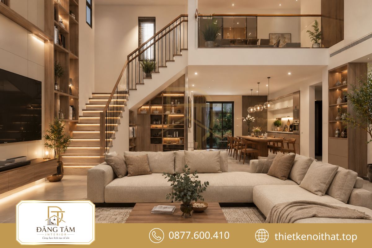 Biệt thự hai tầng phân chia công năng rõ ràng giữa sinh hoạt chung và nghỉ ngơi