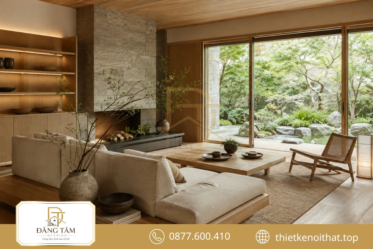 Vật liệu tự nhiên tạo cho biệt thự Japandi cảm giác bình yên và tinh tế