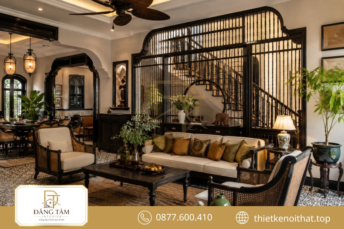 Thiết kế nội thất biệt thự liền kề Indochine mang nét sang trọng đậm bản sắc