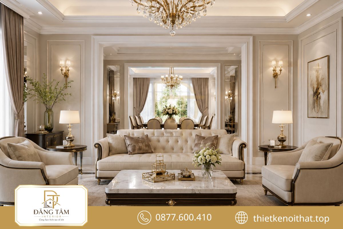 Thiết kế nội thất biệt thự liền kề Tân cổ điển thanh lịch và giàu chiều sâu