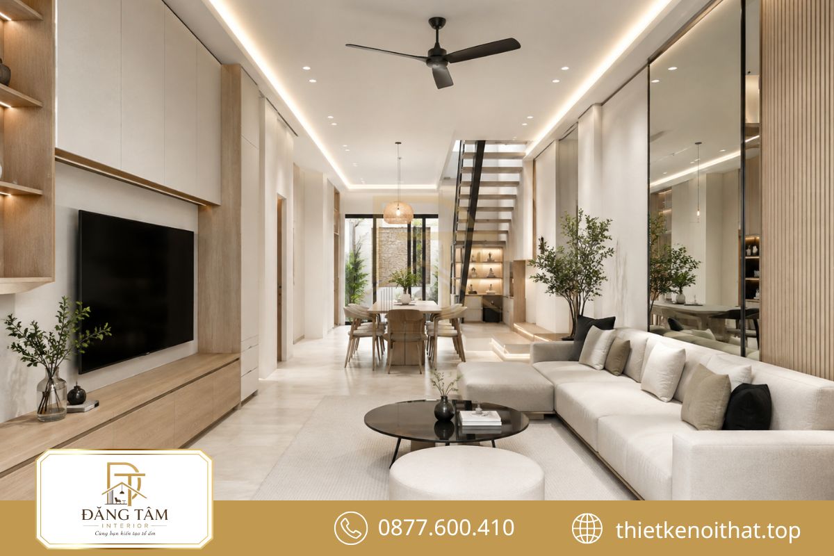 Biệt thự liền kề khai thác chiều sâu và ánh sáng để mở rộng cảm giác không gian
