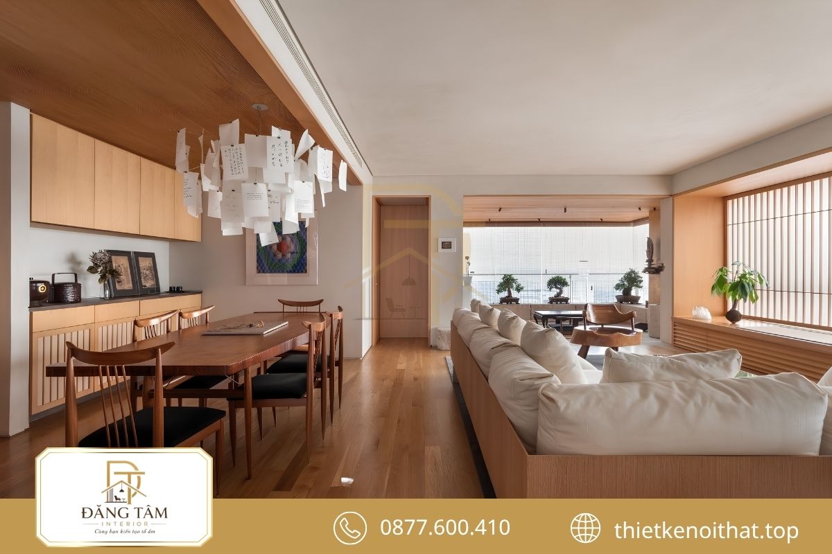 Thiết kế nội thất chung cư 150m2 Japandi ấm áp và thư thái 
