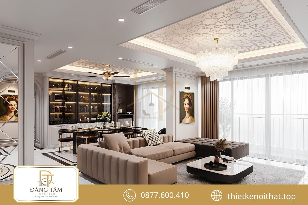 Thiết kế nội thất chung cư 150m2 Tân cổ điển thanh lịch, cân xứng 