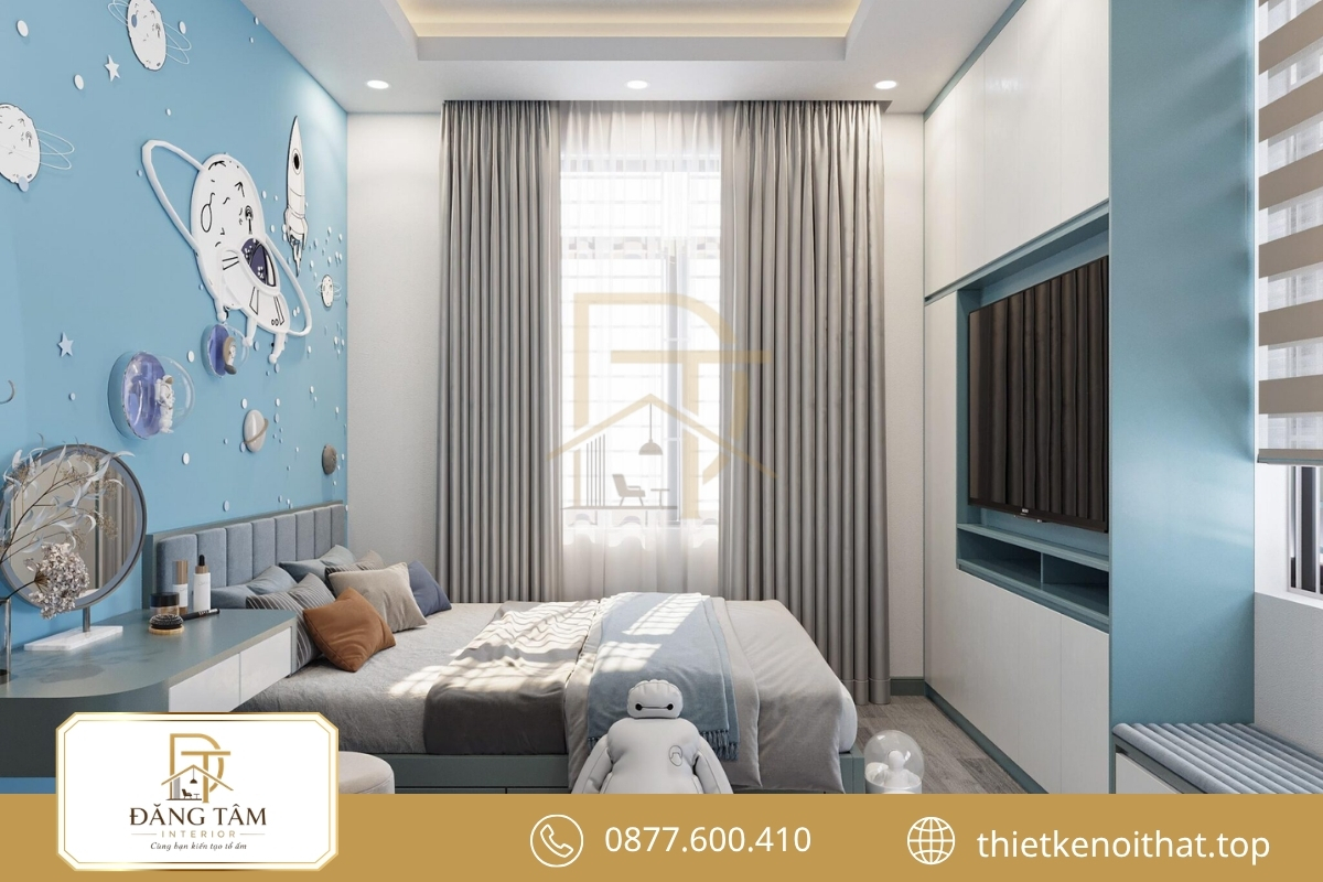 Thiết kế nội thất phòng ngủ 16m2 cho bé trai gọn và năng động 
