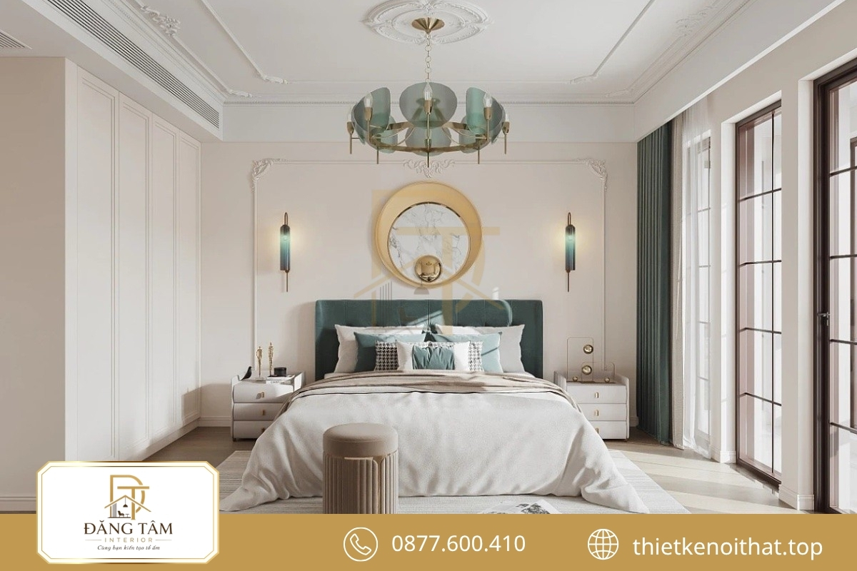 Mẫu thiết kế phòng ngủ 16m2 Tân cổ điển thanh lịch và sang trọng 