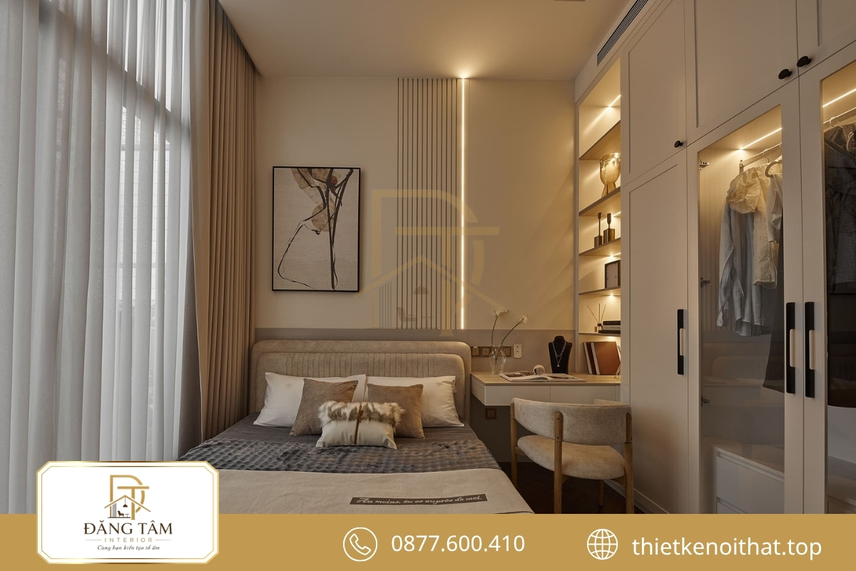 Thiết kế phòng ngủ 16m2 đơn giản ưu tiên nội thất tinh gọn 