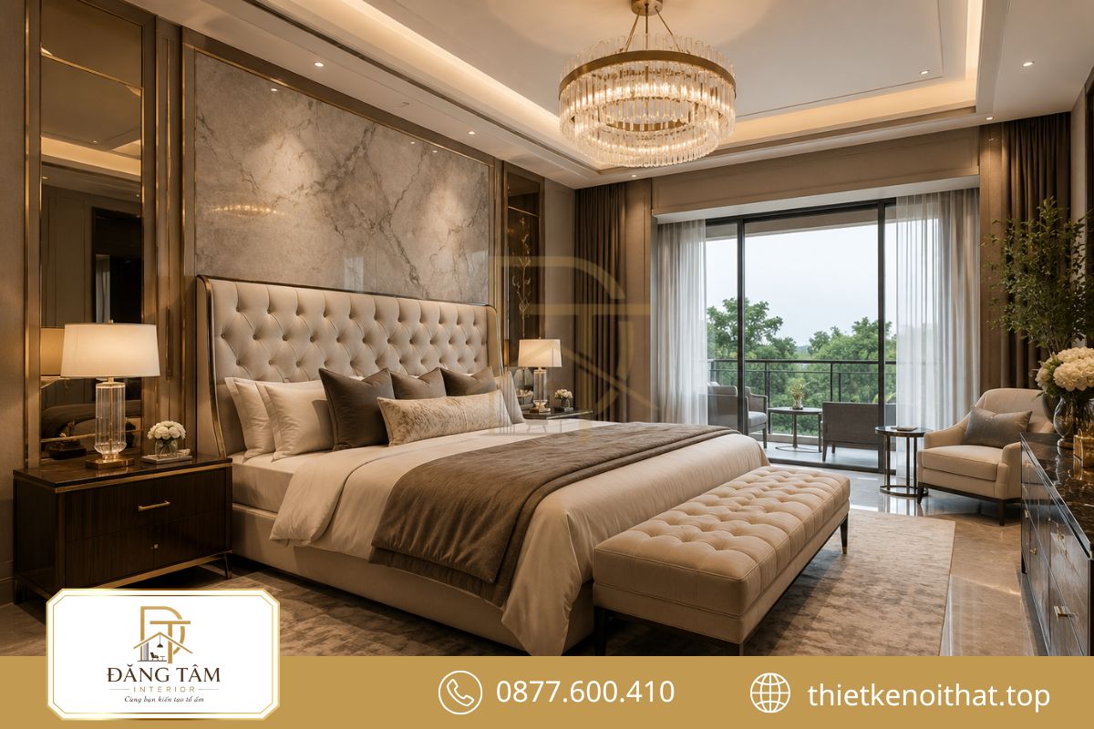 Vật liệu cao cấp tạo chiều sâu sang trọng cho phòng ngủ Luxury