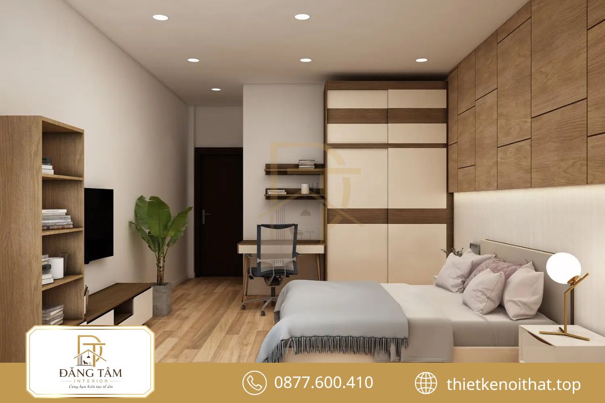 Bố cục theo chiều sâu tạo sự cân đối cho phòng ngủ nhà phố