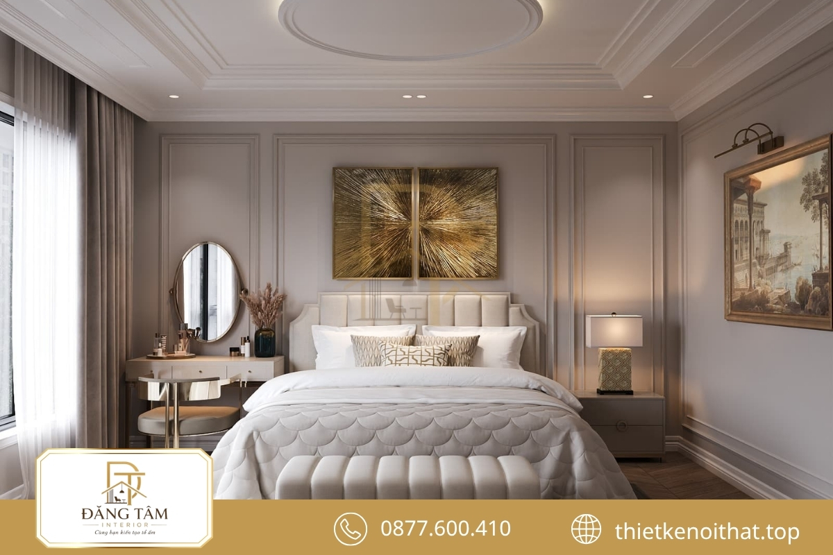 Thiết kế phòng ngủ 16m2 cho vợ chồng cân đối giường và tủ 