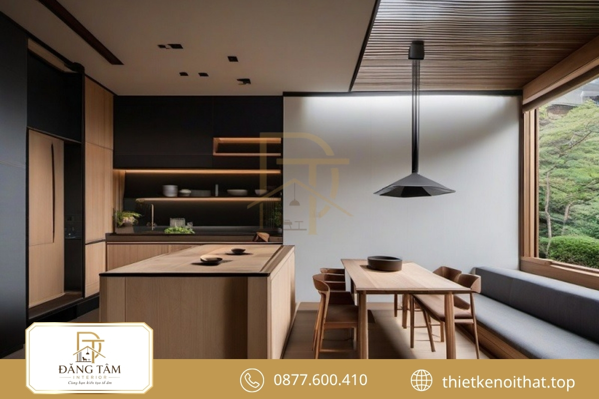 Không gian bếp ăn phong cách Zen gọn gàng, ấm áp và liền mạch