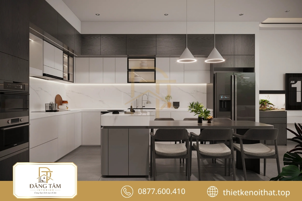 Bếp phong cách nội thất hiện đại tối ưu công năng và lưu trữ 