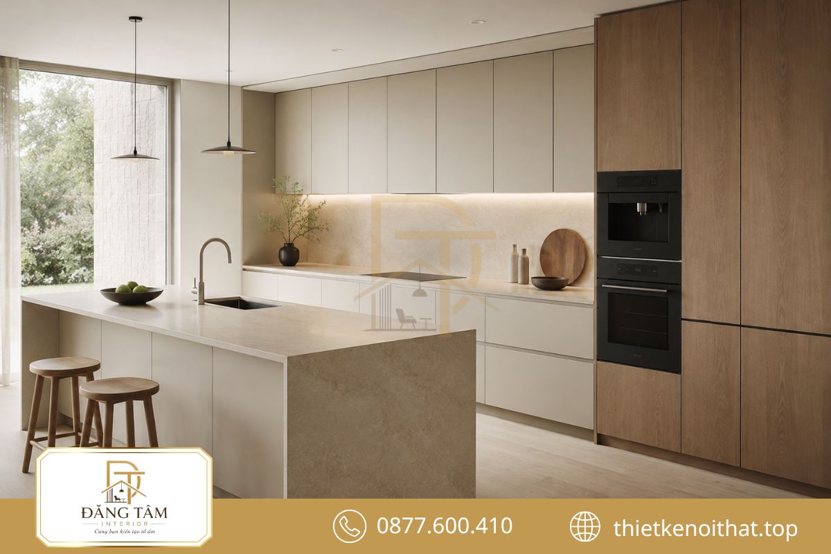 Bếp tối giản giữ bề mặt gọn sạch và tối ưu khả năng lưu trữ