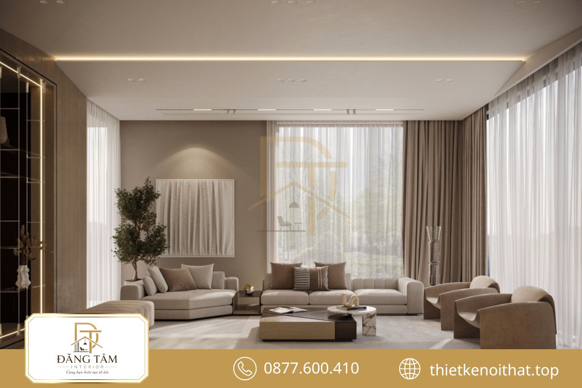 Thiết kế phòng khách 25m2 hiện đại tạo không gian tiện nghi
