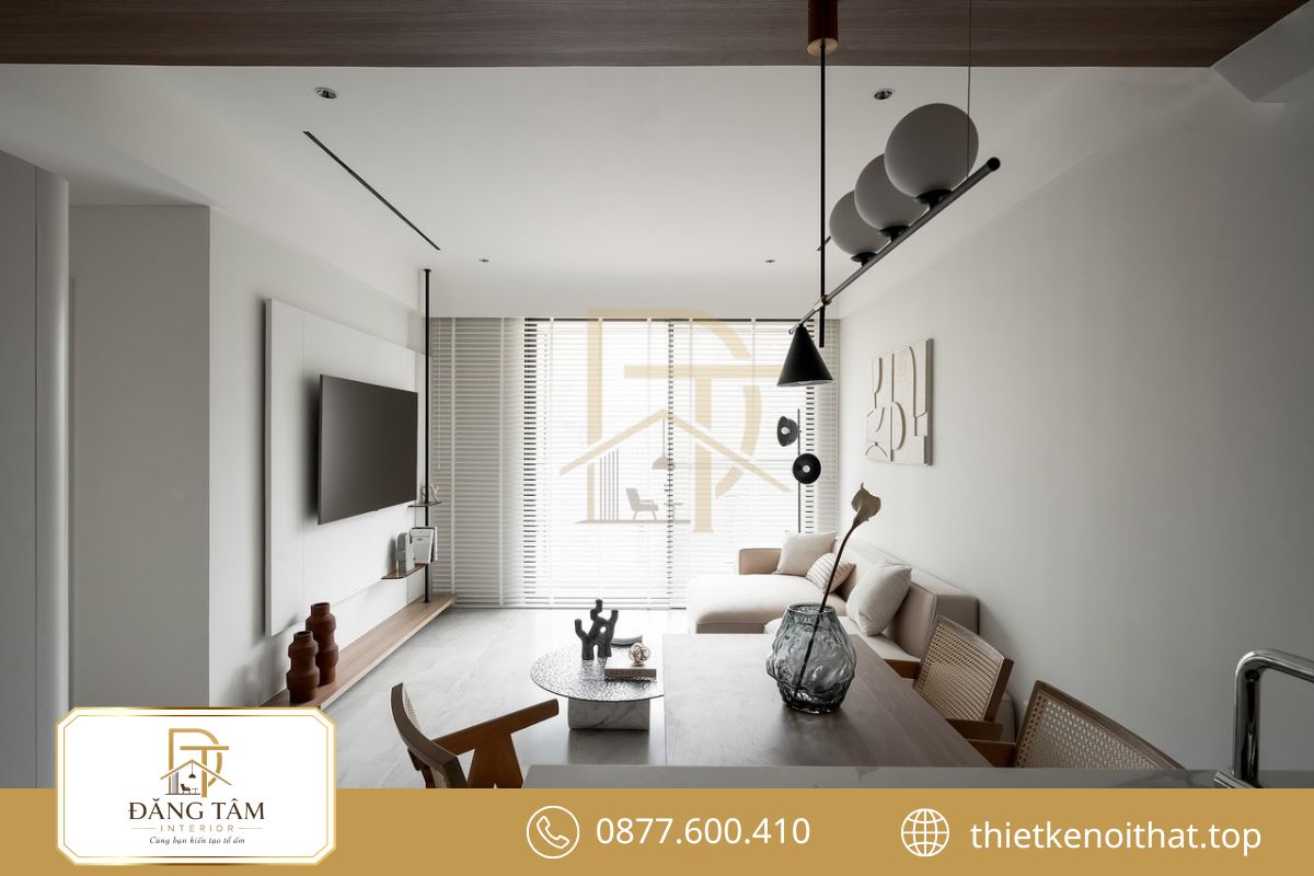 Thiết kế phòng khách 25m2 chung cư kết nối ban công thoáng