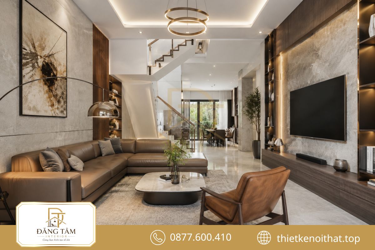 Phòng khách thoáng rộng nhờ nội thất gọn và điểm nhấn vừa phải