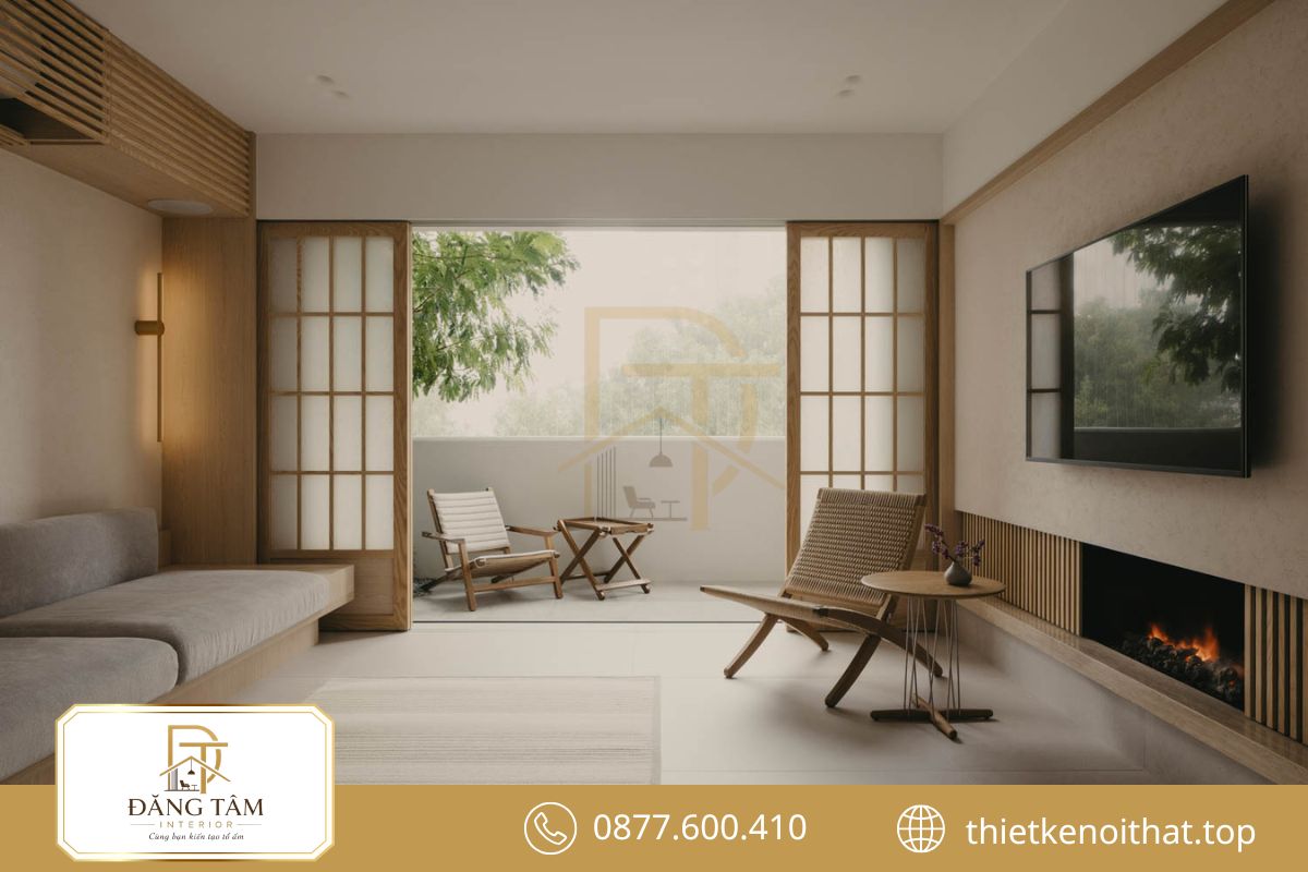 Phòng khách Nhật Bản thanh thoát với nội thất thấp và khoảng nhìn rộng mở