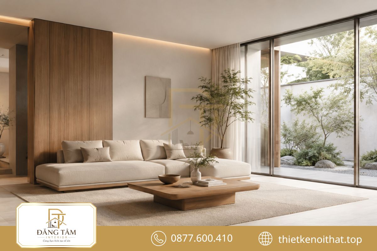 Phòng khách tối giản cân bằng giữa thẩm mỹ, công năng và cảm giác ấm
