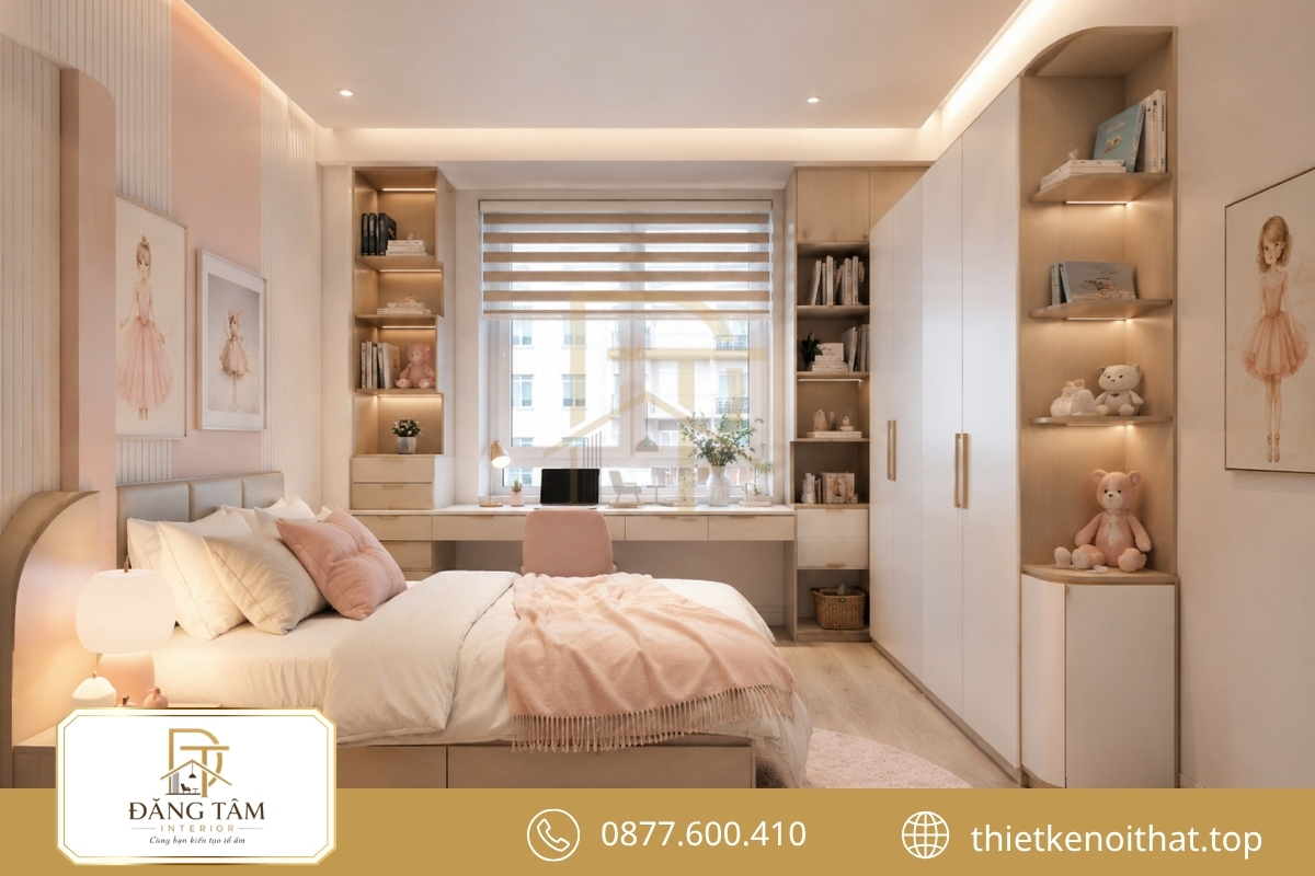 Hệ tủ linh hoạt đồng hành cùng nhu cầu thay đổi của phòng bé gái