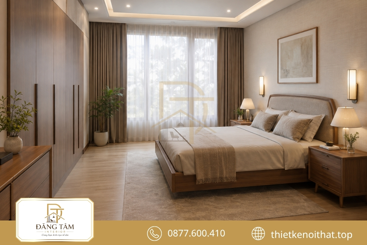 Lối đi rộng mang lại sự thoải mái cho phòng ngủ người lớn tuổi