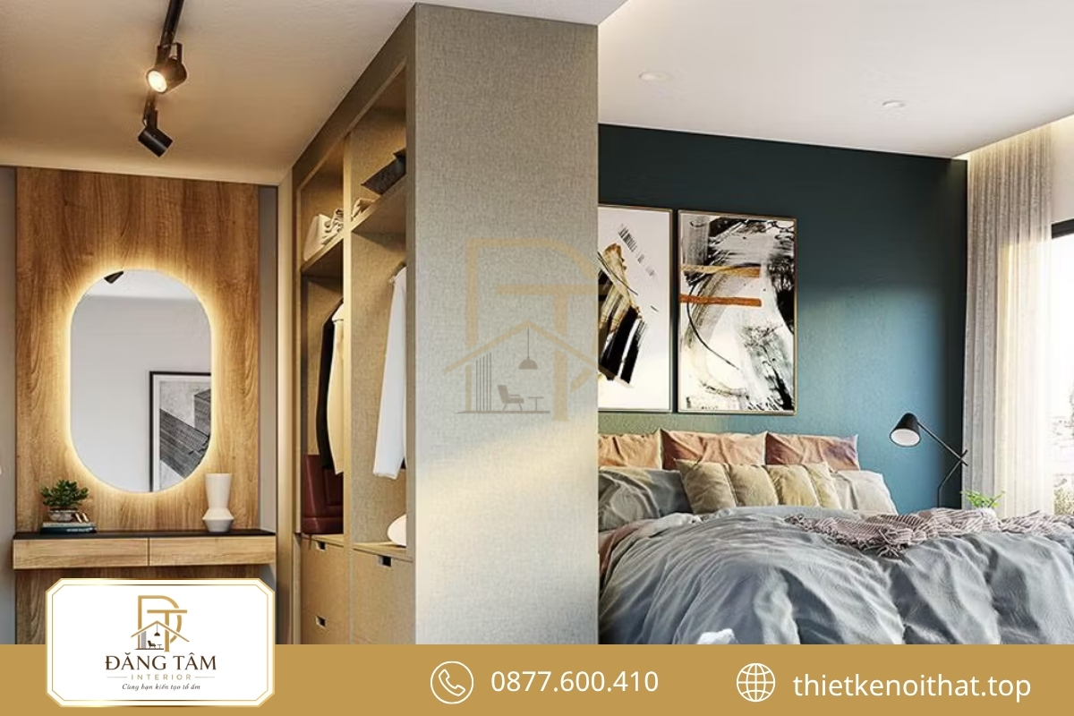 Khu thay đồ thu gọn tạo thêm tiện nghi mà vẫn giữ mặt bằng liền mạch