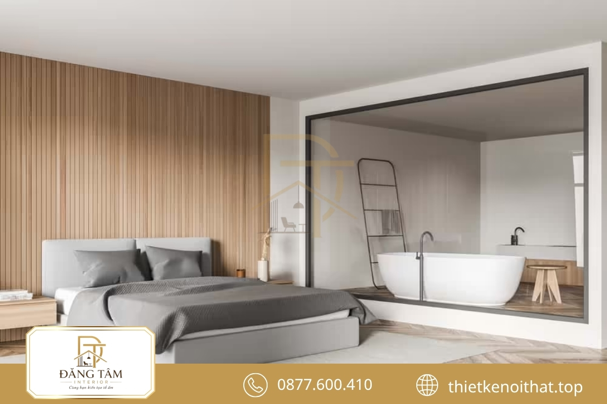 Thiết kế phòng ngủ 18m2 có toilet tạo không gian riêng cho vợ chồng 