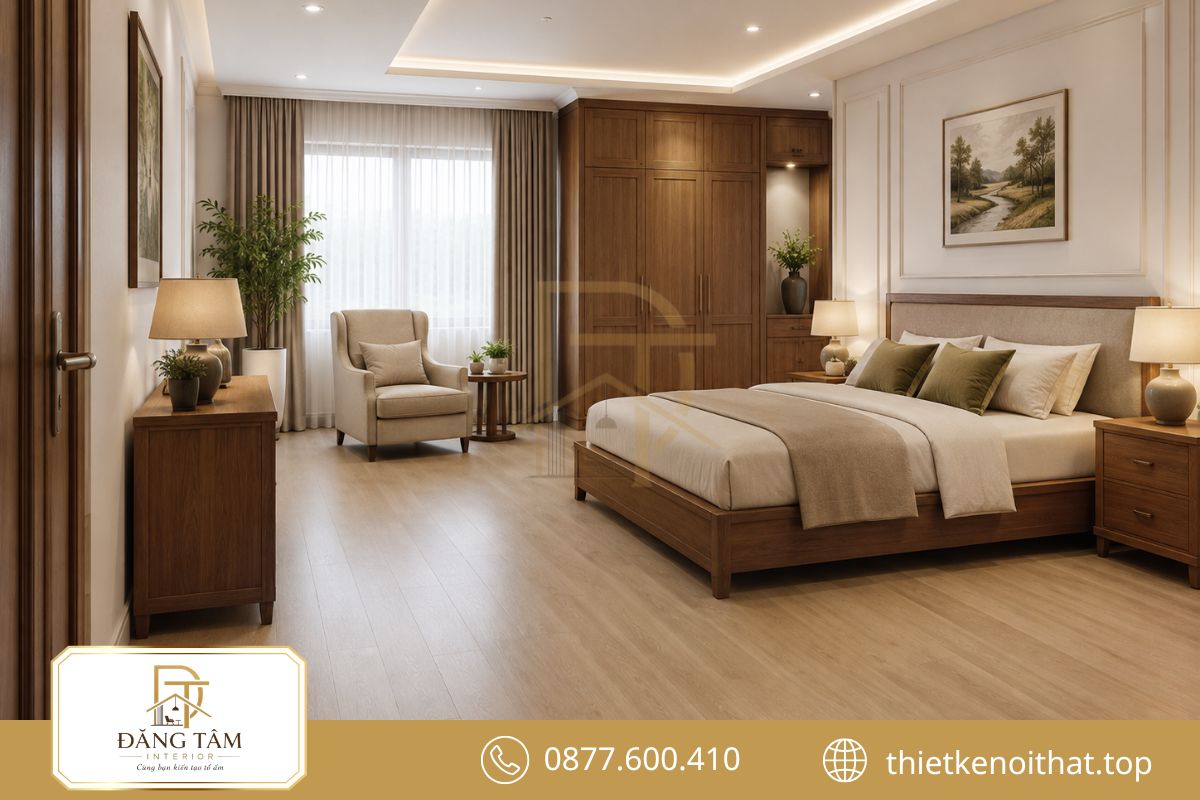 Không gian người lớn tuổi giữ lối đi rộng và bố cục sinh hoạt thuận tiện