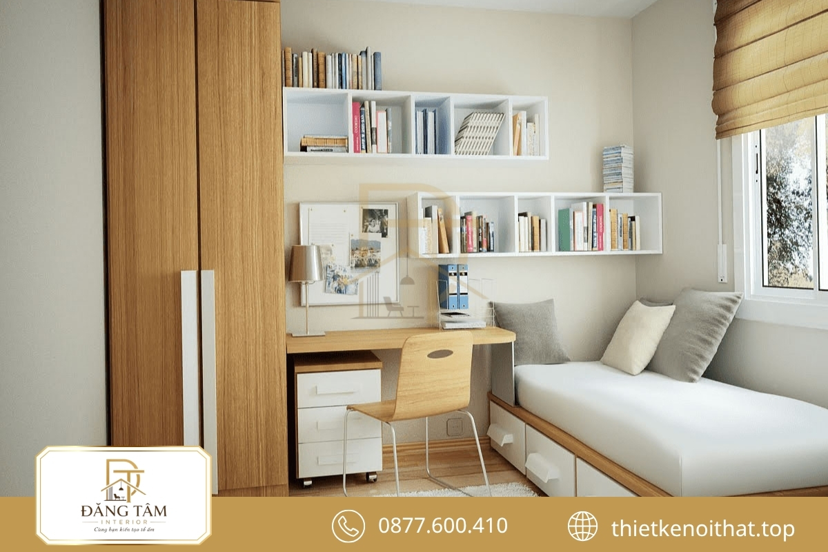 Phòng ngủ tối giản dành cho một người với nội thất nhỏ gọn tinh tế
