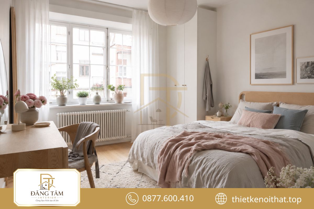 Ánh sáng tự nhiên làm nổi bật vẻ thanh thoát của phòng ngủ Scandinavian