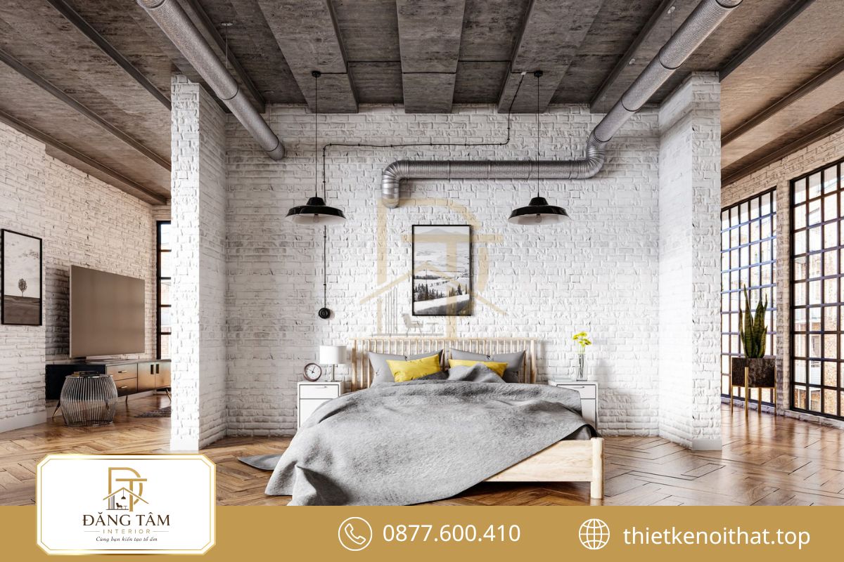 Phòng ngủ phong cách Industrial cân bằng chất thô cùng cảm giác thư giãn