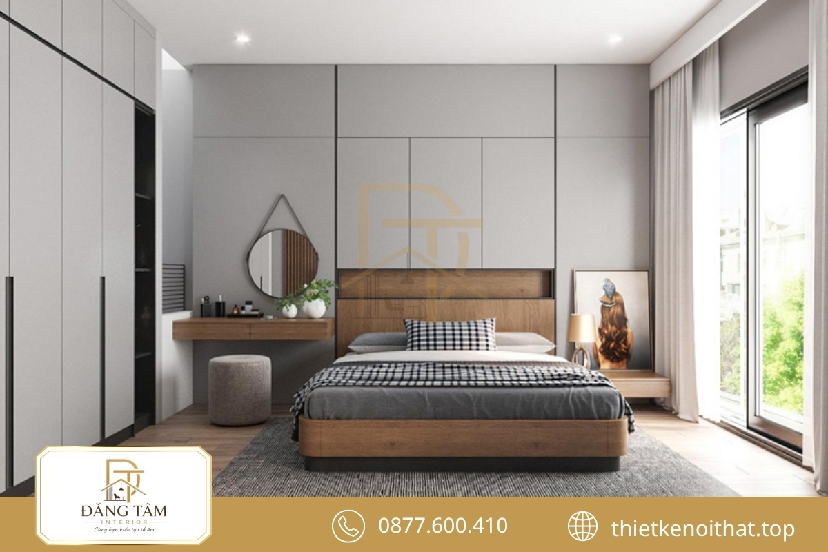 Phòng ngủ phong cách Contemporary cân bằng sắc màu ấm và đường nét tinh gọn