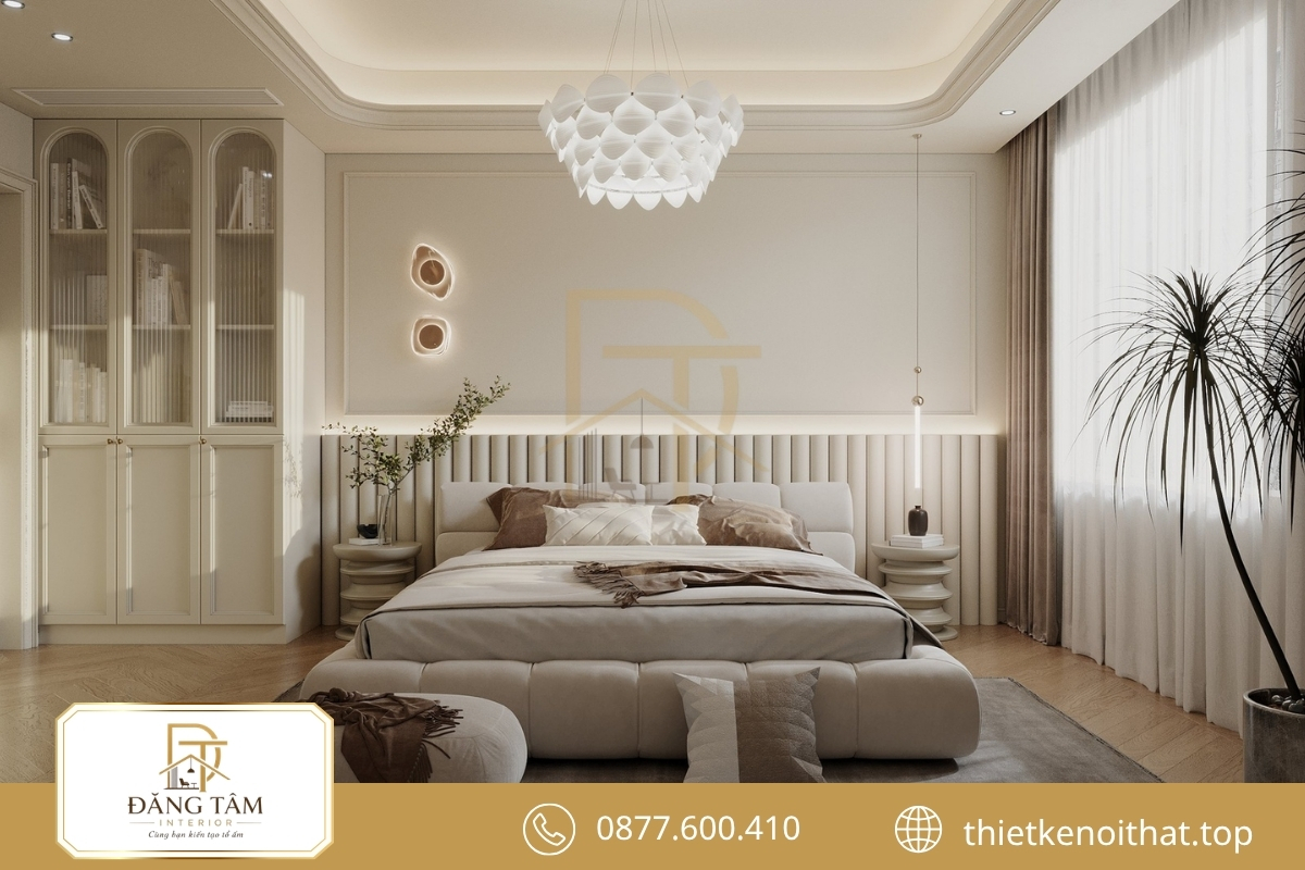 Phòng ngủ phong cách nội thất hiện đại cân bằng thư giãn, tiện nghi 