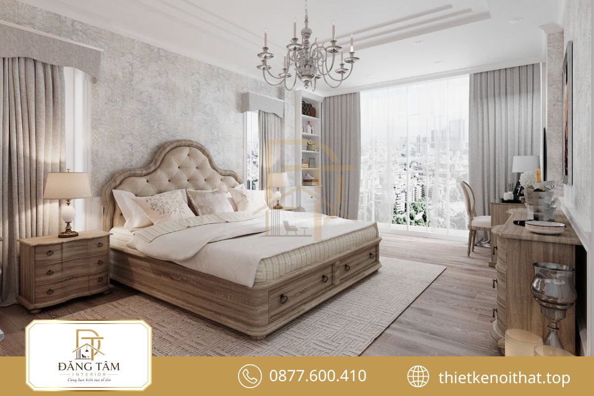 Phòng ngủ theo phong cách thiết kế nội thất tân cổ điển tạo cảm giác nhẹ nhàng, tinh tế