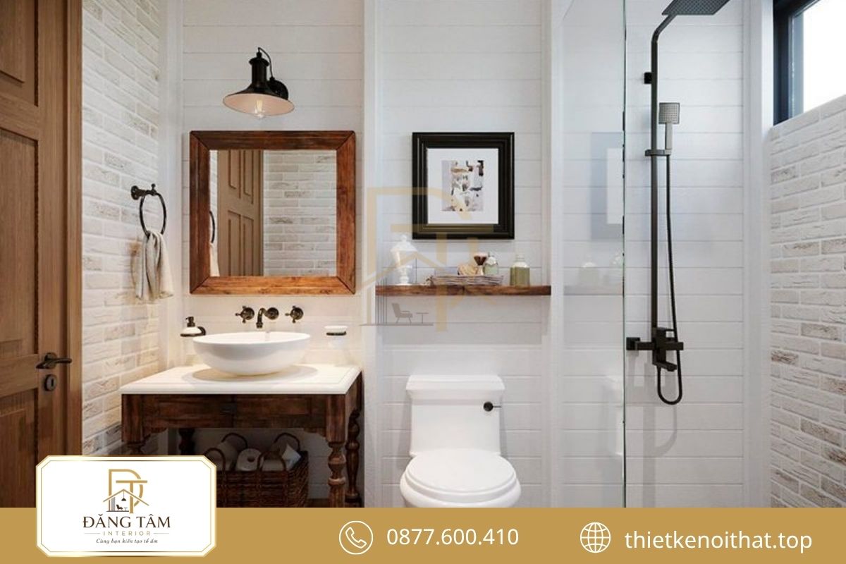 Phòng tắm nhà ống phân chia khu khô và khu ướt 
