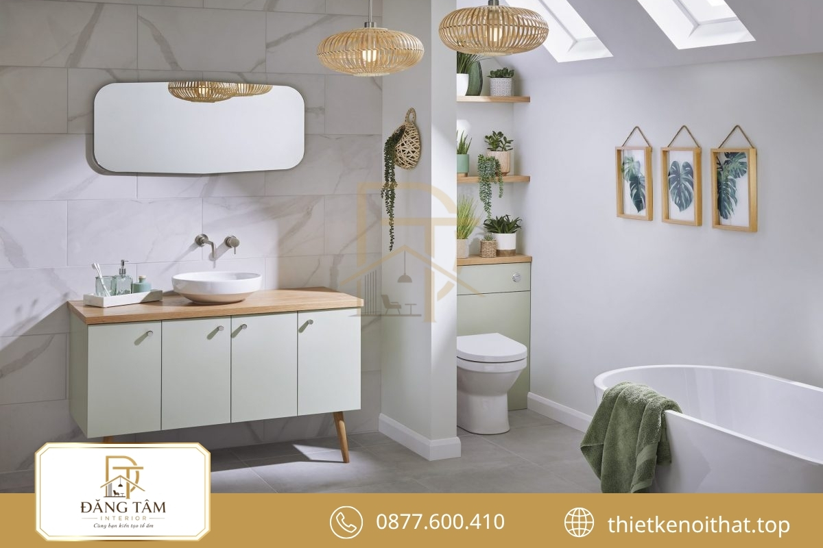 Phòng tắm phong cách nội thất Retro sinh động với gạch màu và đường cong