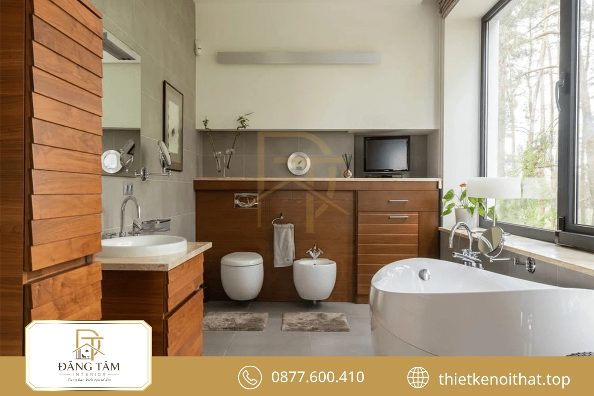 Phòng tắm phong cách Zen thư giãn với đá, gỗ và ánh sáng nhẹ