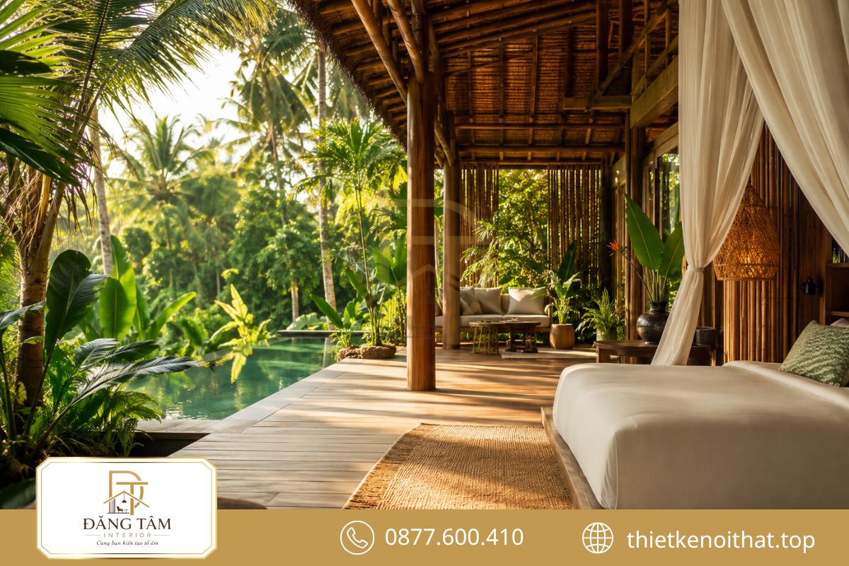 Resort Tropical kết nối phòng nghỉ cùng cảnh quan xanh và vật liệu tự nhiên